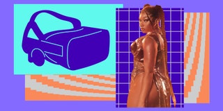 A VR headset and a photo of Megan Thee Stallion